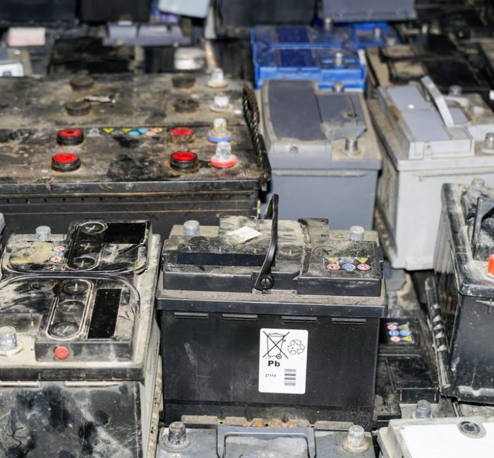 Pallet,With,Used,Car,Batteries,Waiting,To,Be,Recycled,In